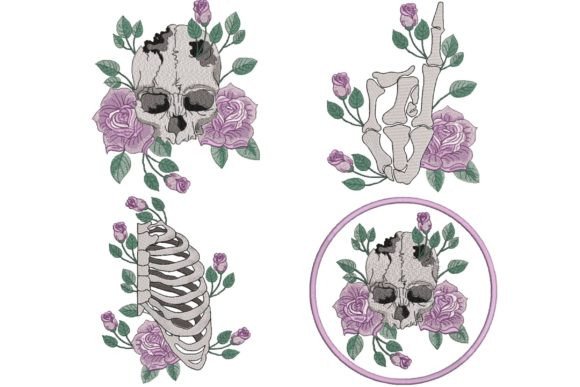 Set of 4 Skull and Skeleton with Roses Review