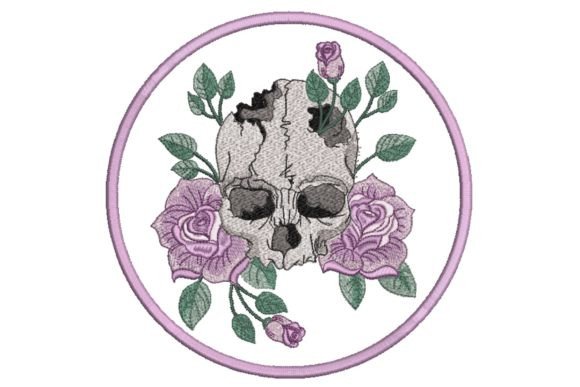 Skull with Roses in Frame Embroidery Design