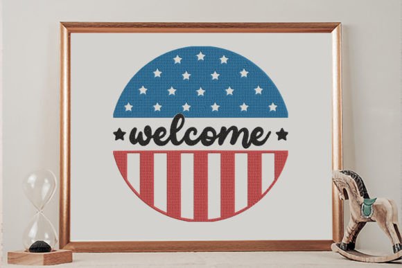 Welcome Circle Sign USA Flag Embroidery